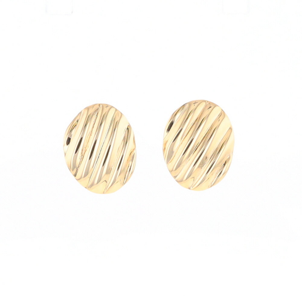 Gold Scorred Disc Stud Earrings