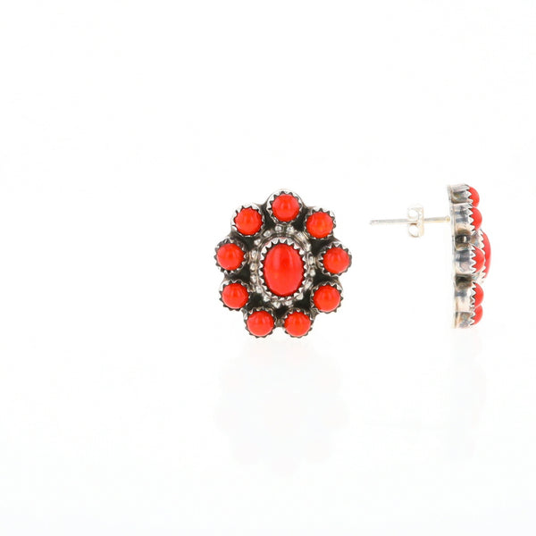 Coral Cluster Flower Stud Earrings