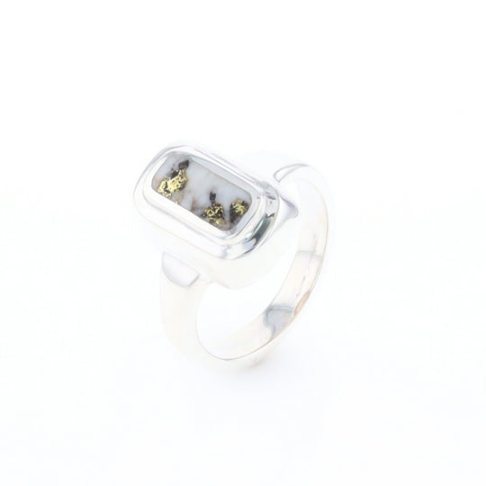 Sterling Silver Gold Quartz Inlaid Rectangular Ring - G3