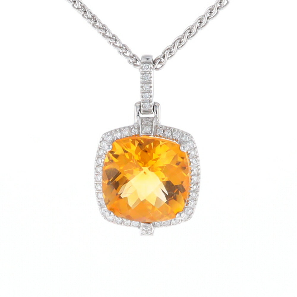 Checkered Citrine Diamond Halo Pendant