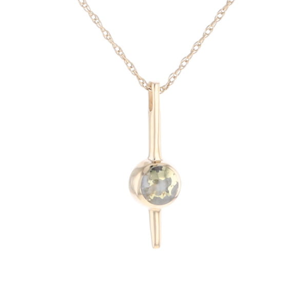 Gold Quartz Necklace Bar Design Round Fine Quality Inlaid Pendant