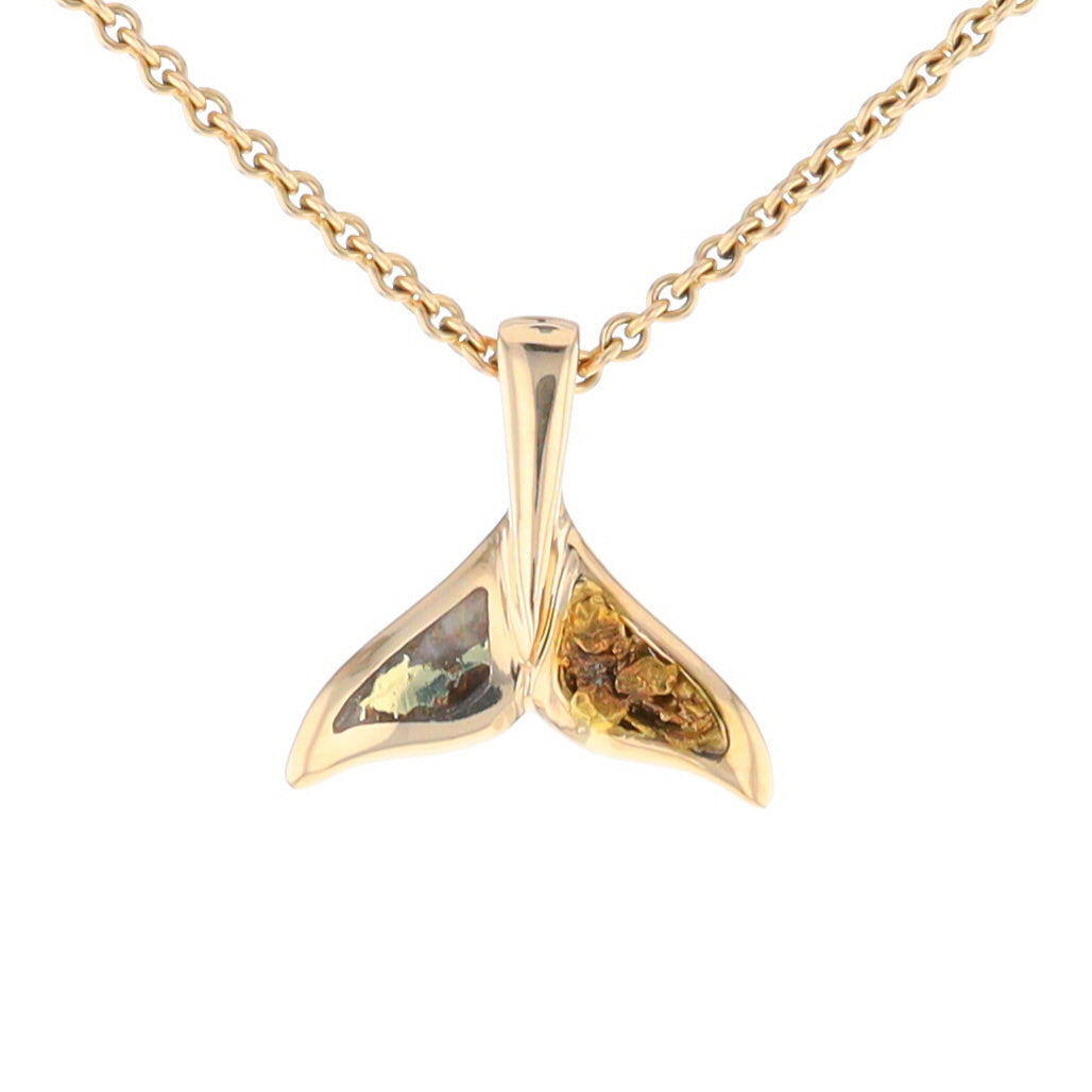 Small Whale Tail Gold Quartz and Gold Nugget Pendant