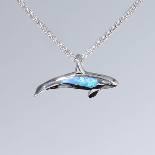 Opal Pendant Inlaid Realistic Orca Killer Whale Design