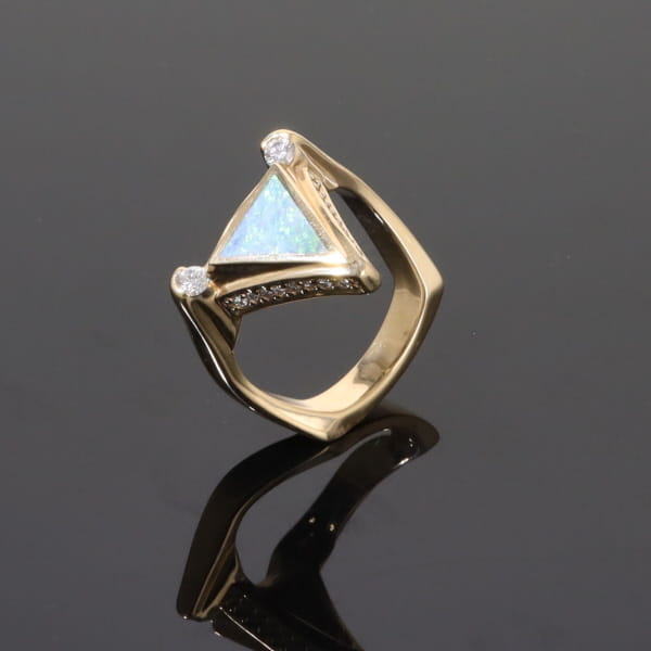 Opal Rings Triangle Inlaid Design with .31ctw Round Diamonds