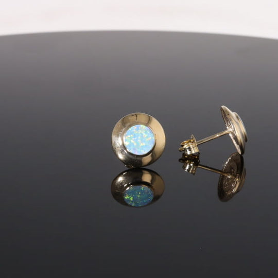 Opal Earrings Round Inlaid Design Studs