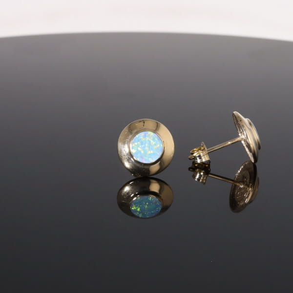 Opal Earrings Round Inlaid Design Studs