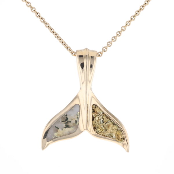 Whale Tail Necklaces Natural Gold Quartz and Nuggets Inlaid Pendant