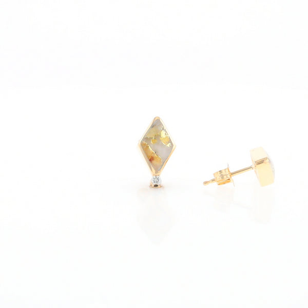 Diamond-Shaped Gold Quartz Inlaid Earrings - G2