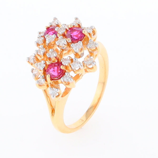 Ruby and Diamond Flower Cluster Ring 14K Gold