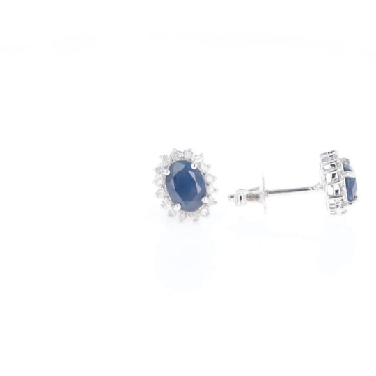 Oval Blue Sapphire Earrings With Halo
