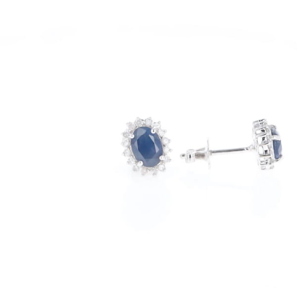 Oval Blue Sapphire Earrings With Halo