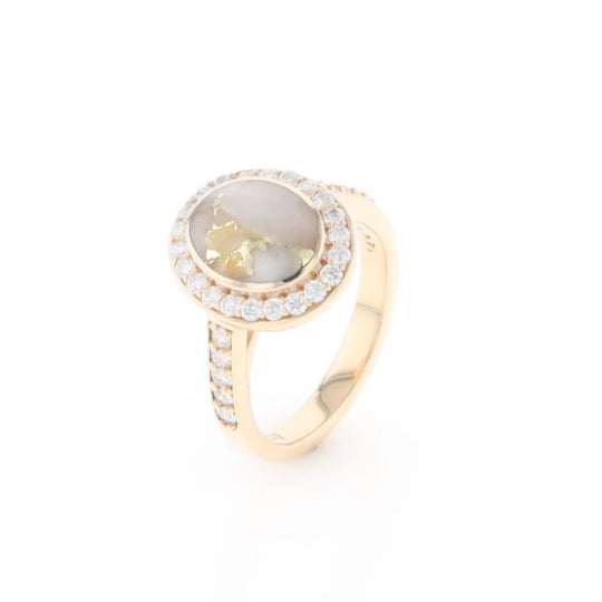Oval Gold Quartz Inlaid Ring with 0.65ctw Diamond Halo
