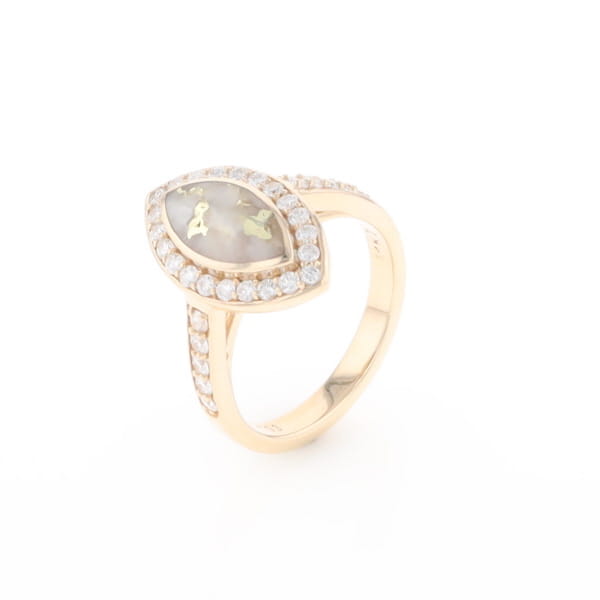 Marquise Gold Quartz Inlaid Ring with 0.65ctw Diamond Halo
