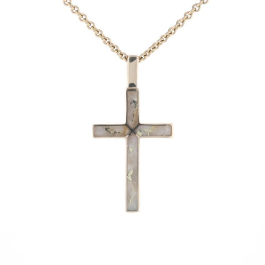 Gold Quartz Pendant 4 Section Inlaid Cross Pendant