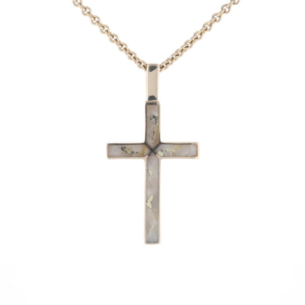 Gold Quartz Pendant 4 Section Inlaid Cross Pendant