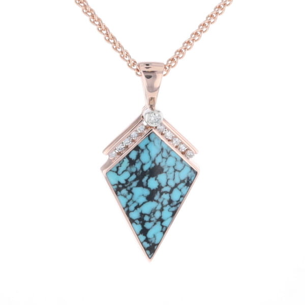 Turquoise Kite Shaped Inlaid Pendant with 0.19ctw Diamonds