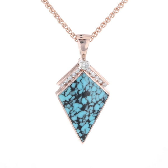 Turquoise Kite Shaped Inlaid Pendant with 0.19ctw Diamonds