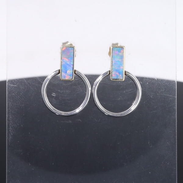 Opal Earrings Rectangle Inlaid Knocker Design Studs
