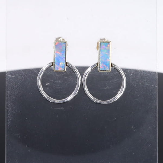 Opal Earrings Rectangle Inlaid Knocker Design Studs