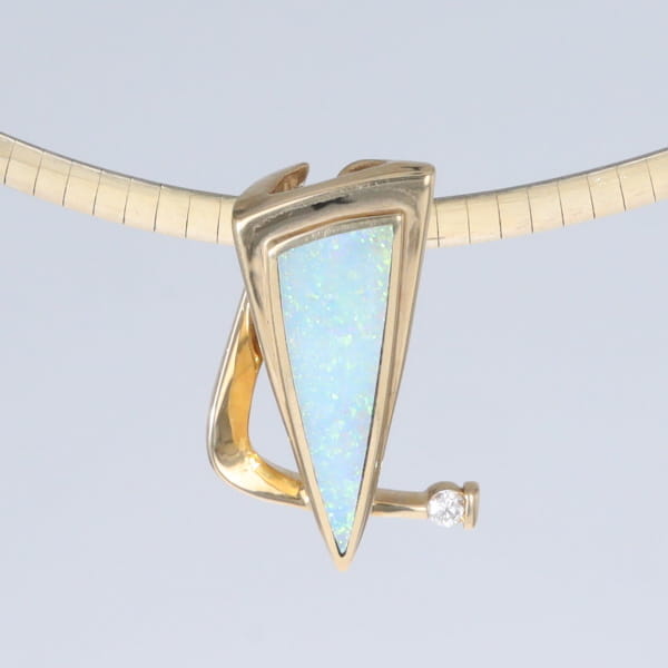Opal Pendant Triangle Inlaid Design with .06ct Round Diamond