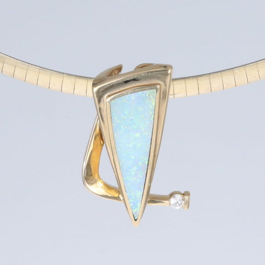 Opal Pendant Triangle Inlaid Design with .06ct Round Diamond