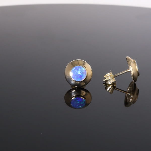 Opal Earrings Round Inlaid Design Studs