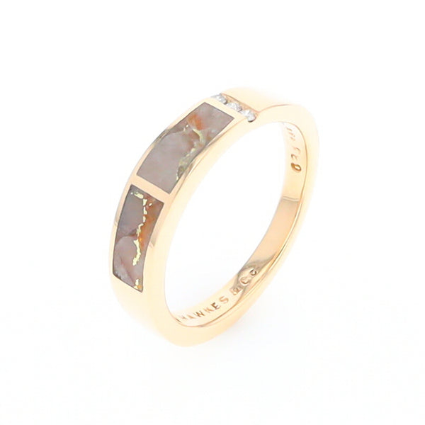 Gold Quartz Ring Double Inlaid Design with .03ctw Round Diamonds