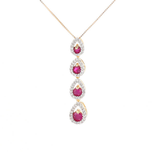 Ruby Drop Necklace with Pear Shaped Diamond Halos