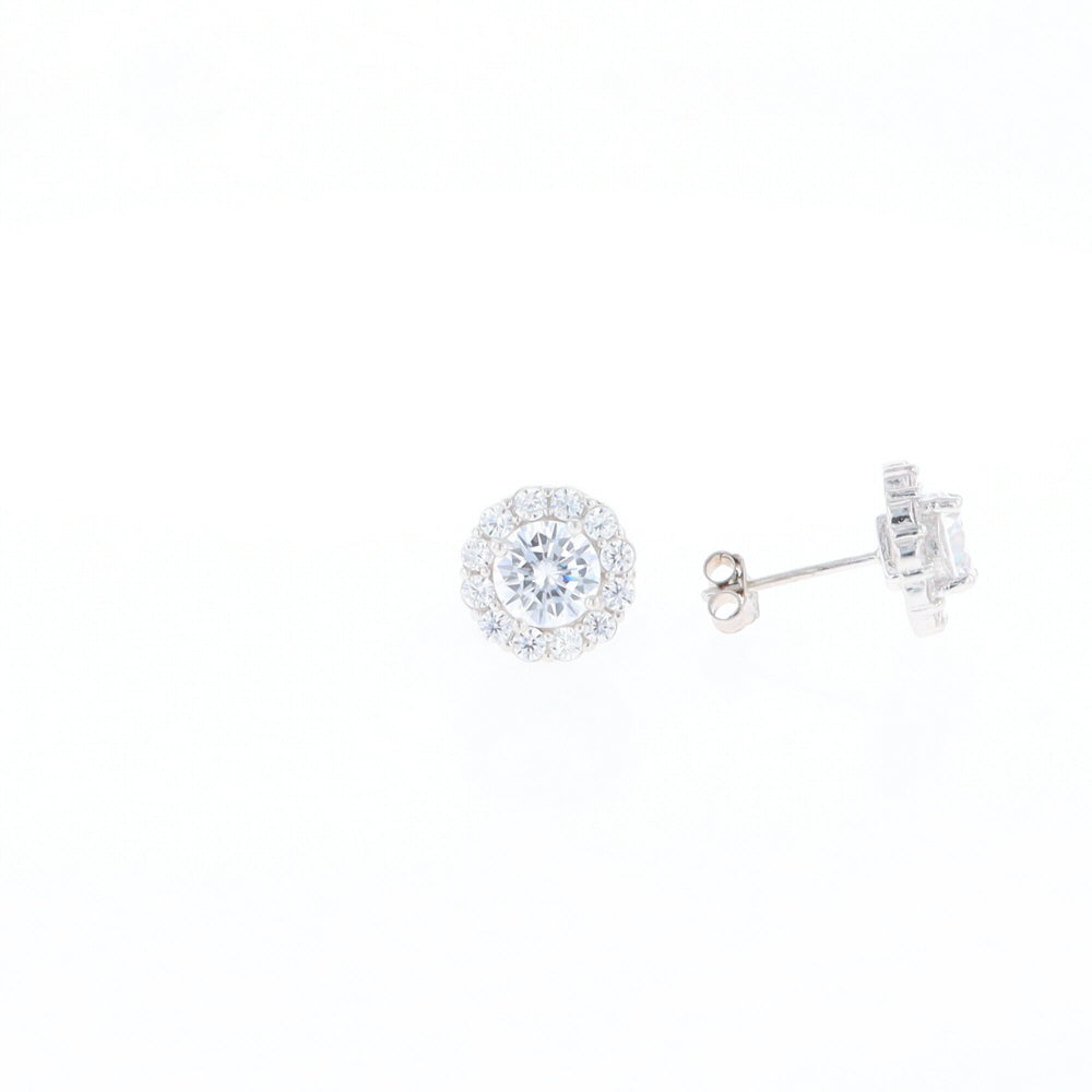 Cubic Zirconia Halo Stud Earrings