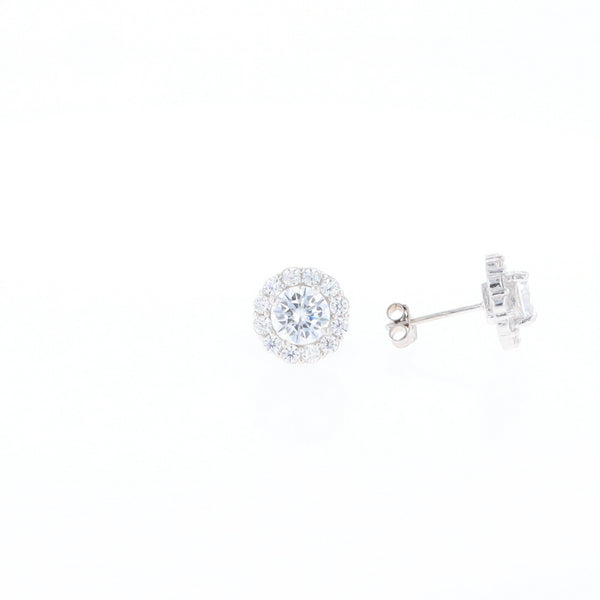 Cubic Zirconia Halo Stud Earrings