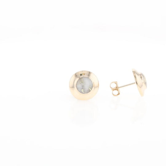 Gold Quartz Earrings Round Inlaid Design