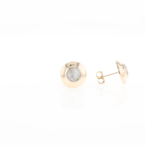 Gold Quartz Earrings Round Inlaid Design