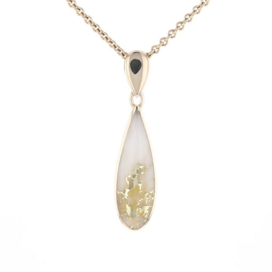 Gold Quartz Pendant Tear Drop Inlaid Design G2