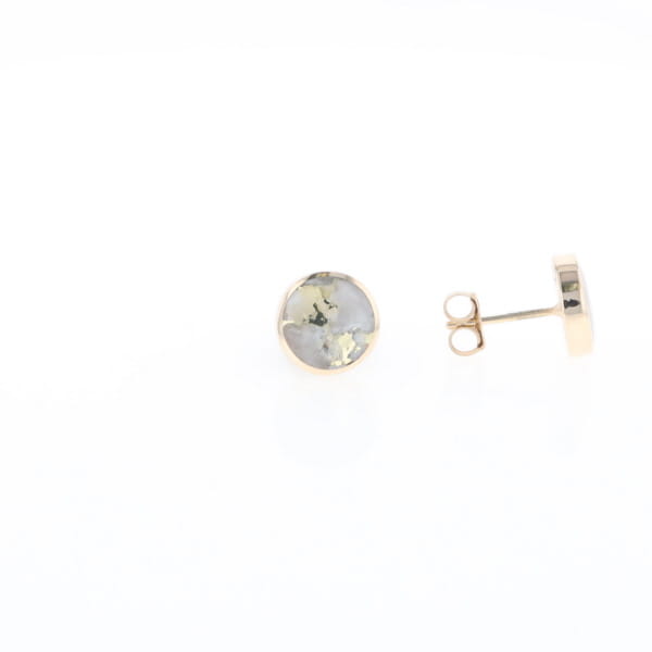 Gold Quartz Earrings 9mm Round Inlaid Studs - G2