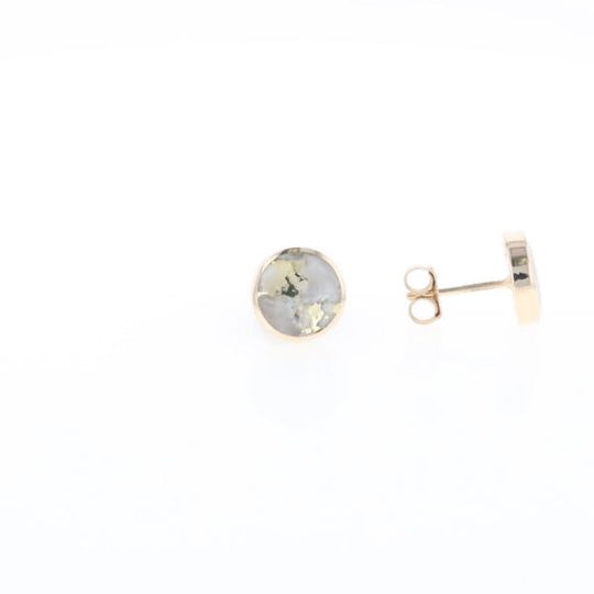 Gold Quartz Earrings 9mm Round Inlaid Studs - G2