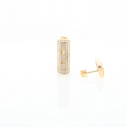 Gold Quartz Earrings Rectangle Inlaid with .50ctw Round Diamonds Halo Design - G2