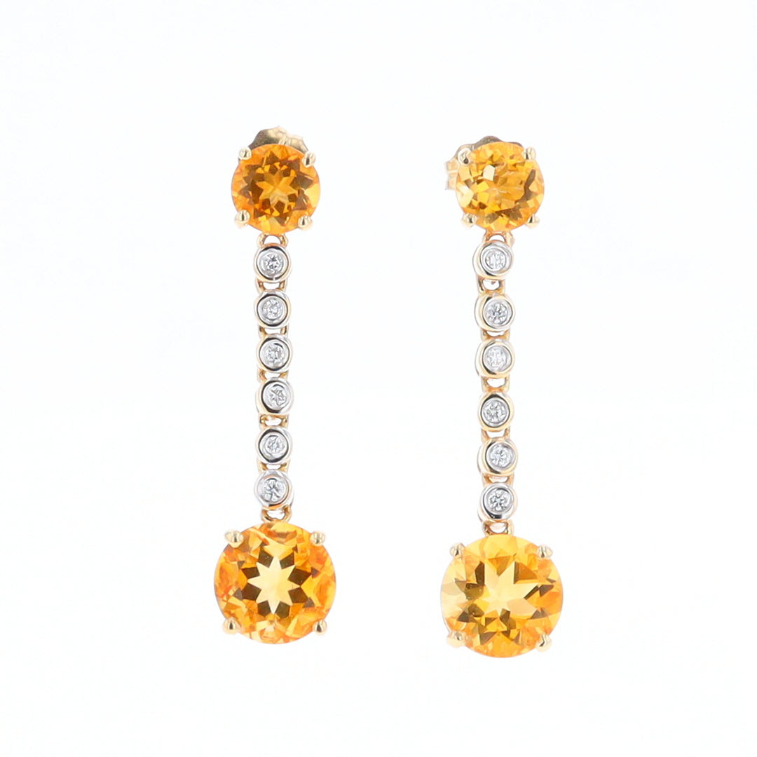 Citrine and Diamond Dangle Drop Earrings