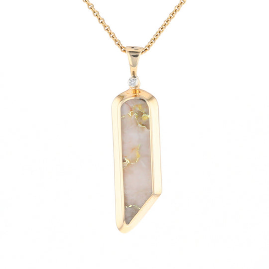 Gold Quartz Long Geometric Inlaid Pendant