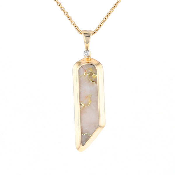 Gold Quartz Long Geometric Inlaid Pendant