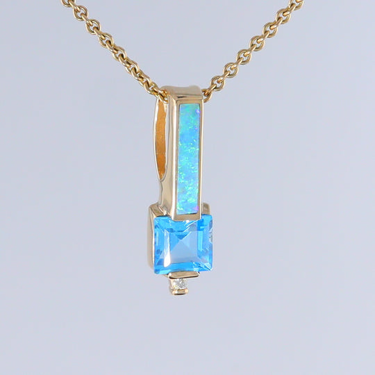 Opal Pendant Rectangle Inlaid with Peridot and 0.03ctw Round Diamond