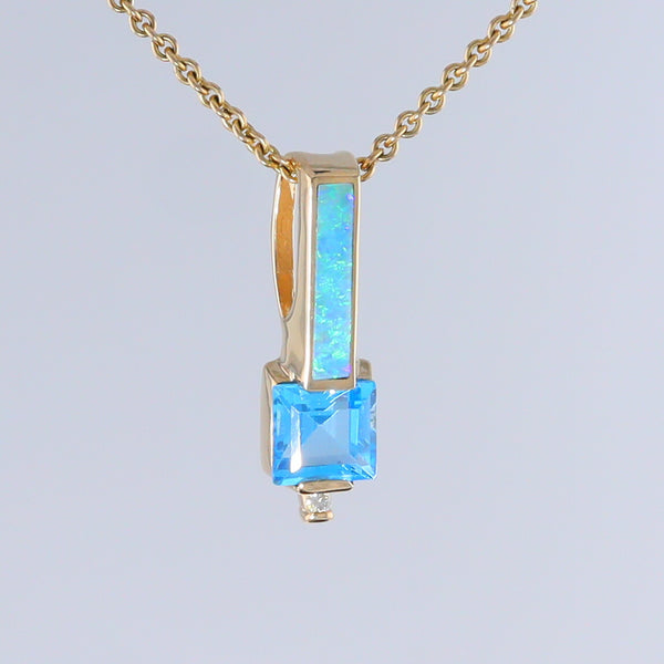 Opal Pendant Rectangle Inlaid with Peridot and 0.03ctw Round Diamond