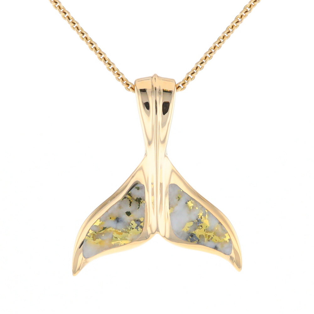 Whale Tail Necklaces Natural Gold Quartz Inlaid Sea Life Pendant