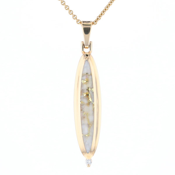 G1 Gold Quartz Long Oval Inlaid Pendant with .05ct Diamond