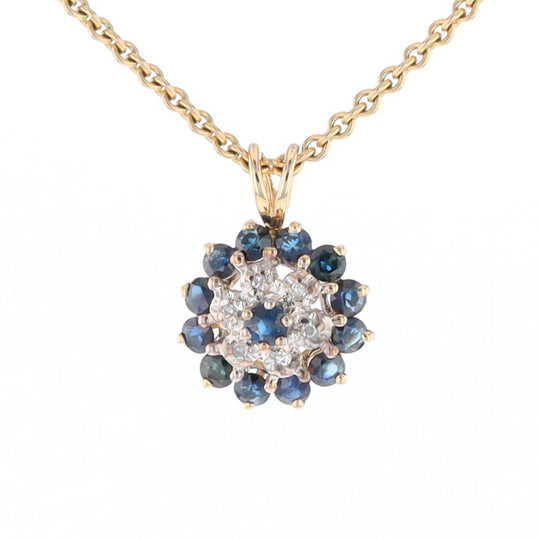 Round Diamond & Sapphire Cluster Pendant