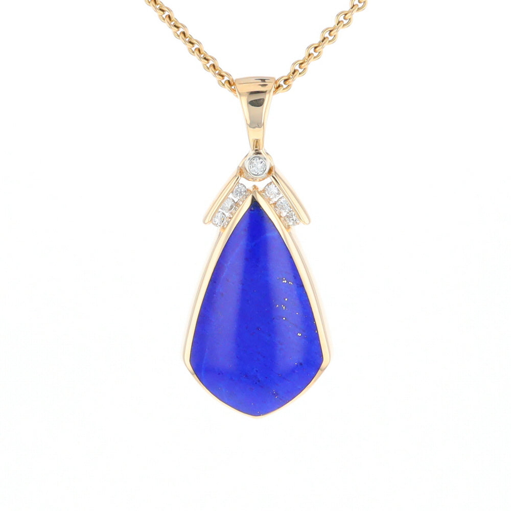 Natural Lapis pendant, tear drop inlaid design, 0.15ctw diamonds