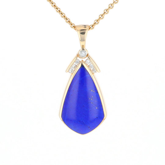 Natural Lapis pendant, tear drop inlaid design, 0.15ctw diamonds