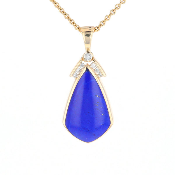 Natural Lapis pendant, tear drop inlaid design, 0.15ctw diamonds