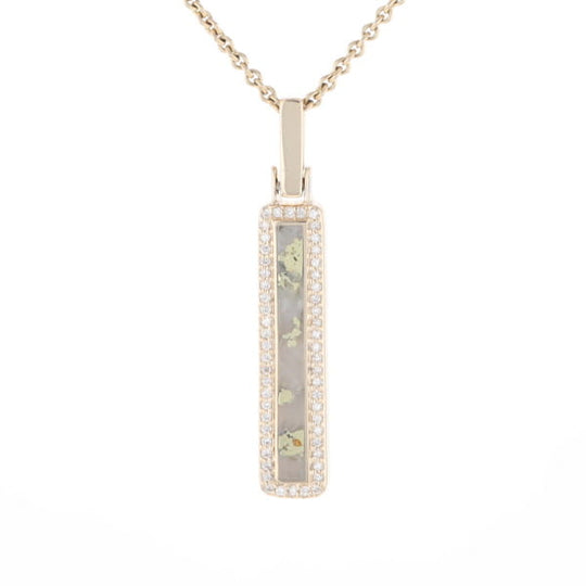 Gold Quartz Necklace, Rectangle Inlaid, .27ctw Diamond Halo Pendant