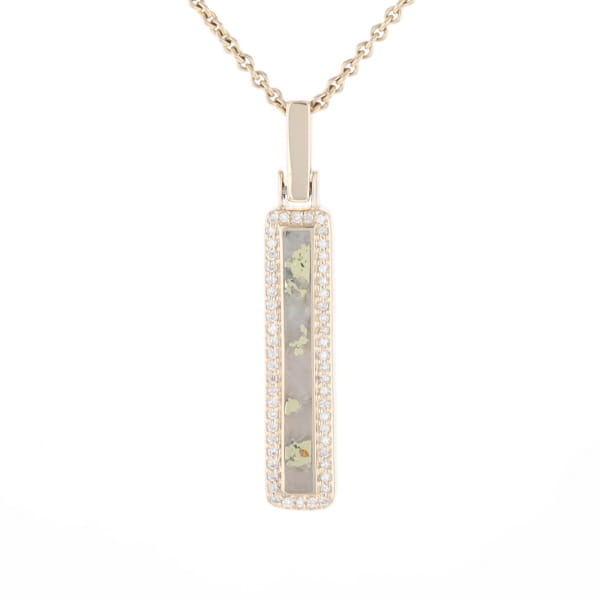 Gold Quartz Necklace, Rectangle Inlaid, .27ctw Diamond Halo Pendant