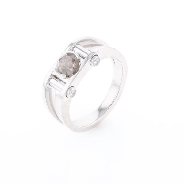 Men's Contemporary White Gold Industrial Brown Diamond Ring
